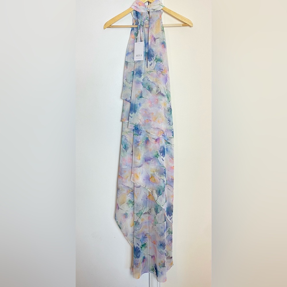 Misa Los Angeles Victorine Sleeveless High-Low Maxi Chiffon Watercolor Dress - Picture 6 of 10